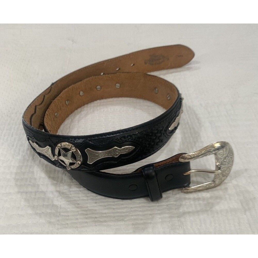 Justin Western Belt 36 Black Top Grain Leather W/Conchos & Buckle Cowboy